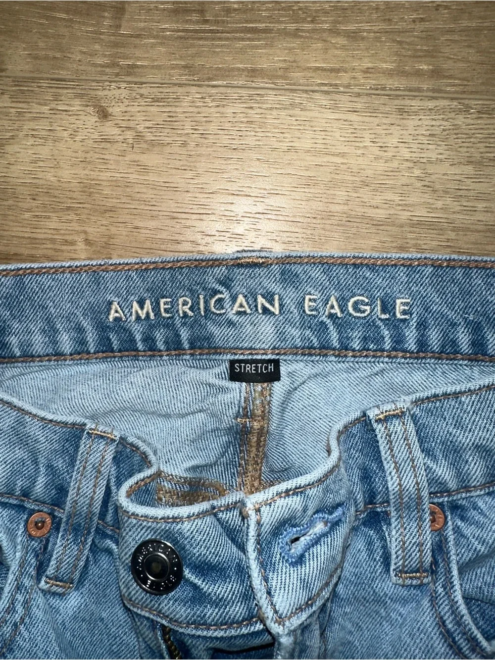 American Eagle Outfitters Light Blue Boyfriend Jeans with Distressed Hem